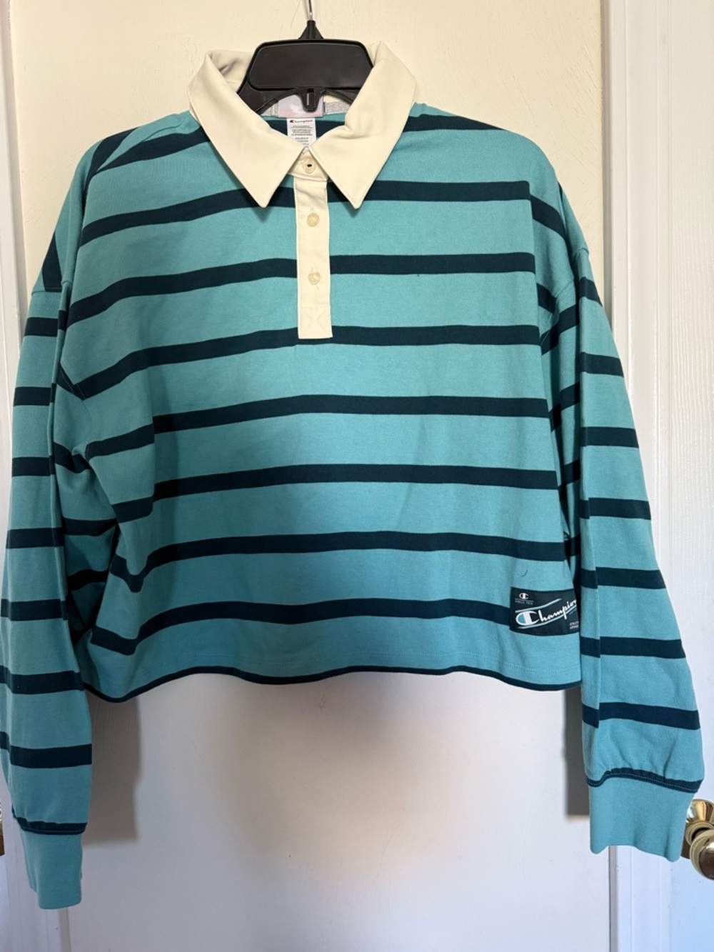 Champion Cropped Rugby Top - Aqua & Teal Stripes - Picture 3 of 8